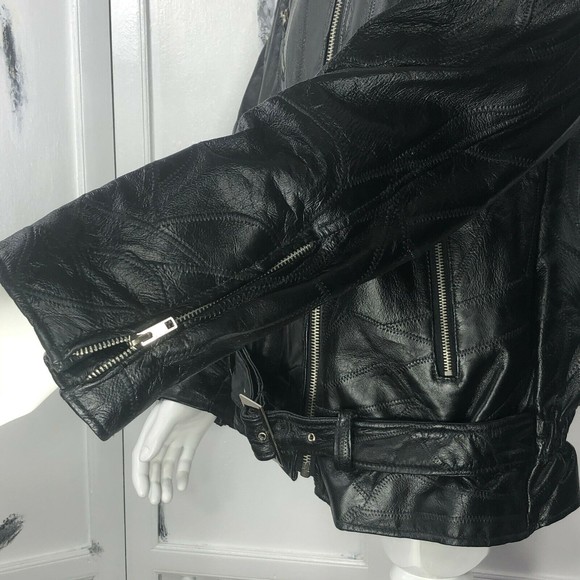 Genuine Leather Patchwork Jacket Vintage 80s Cry Baby Rock Greaser Biker Size XL - Picture 9 of 12